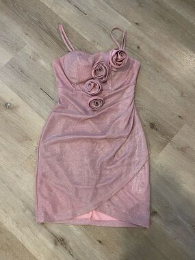 Pink Sparkle Rose-Accent Bodycon Dress - Women